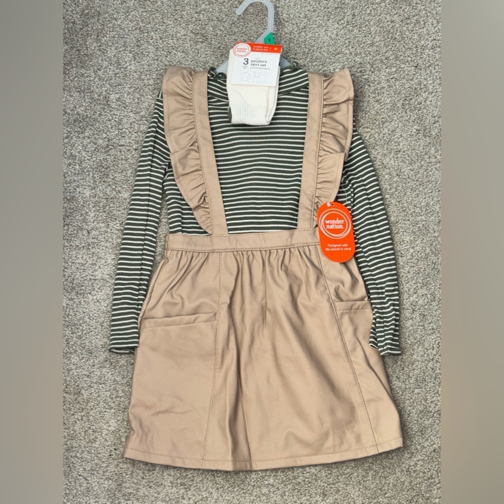 Tan Pleather Dress with Striped Top
